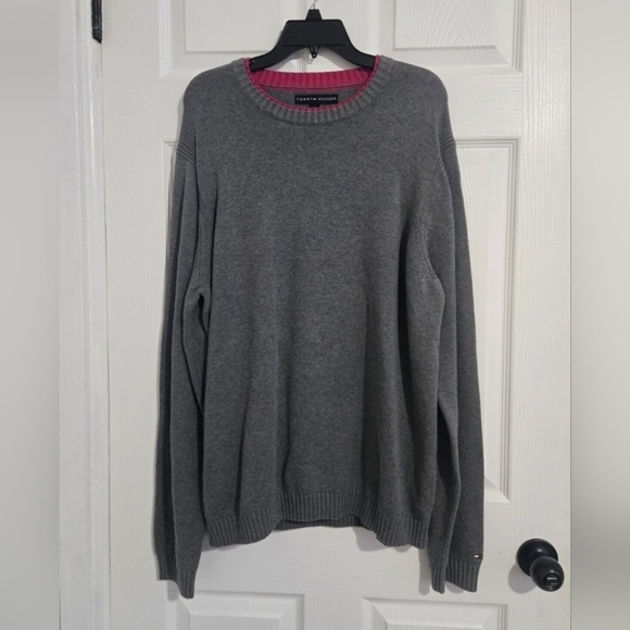 Tommy Hilfiger Vintage Knitted Sweater Unisex L/XL Retro 90s Y2K Gray Cotton - Picture 1 of 11